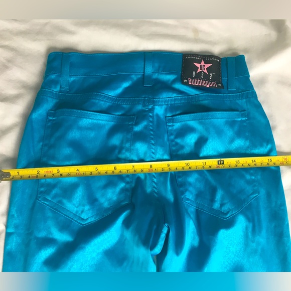 RARE vintage teal satin snakeskin look bubblegum pants - Picture 5 of 8